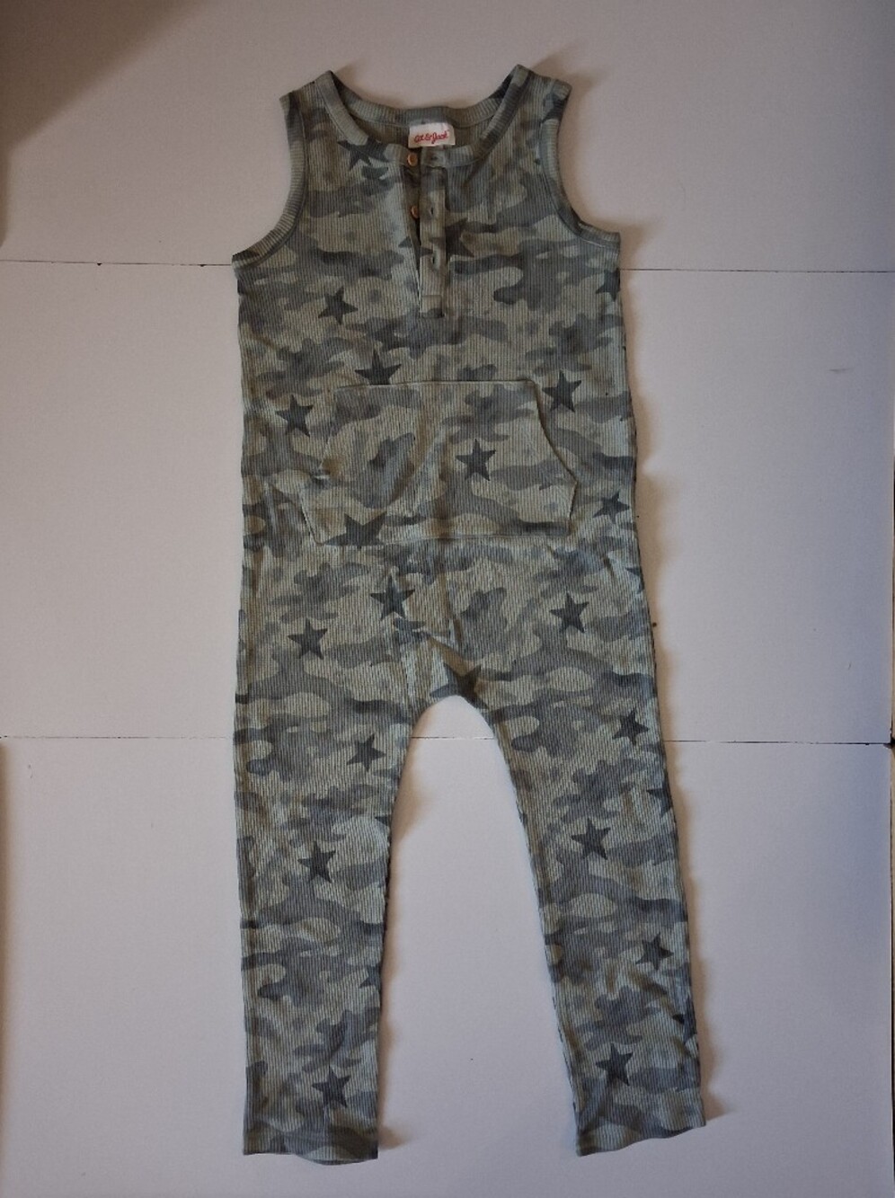 Cat & Jack Olive Camo Star Ribbed Tank Jumpsuit